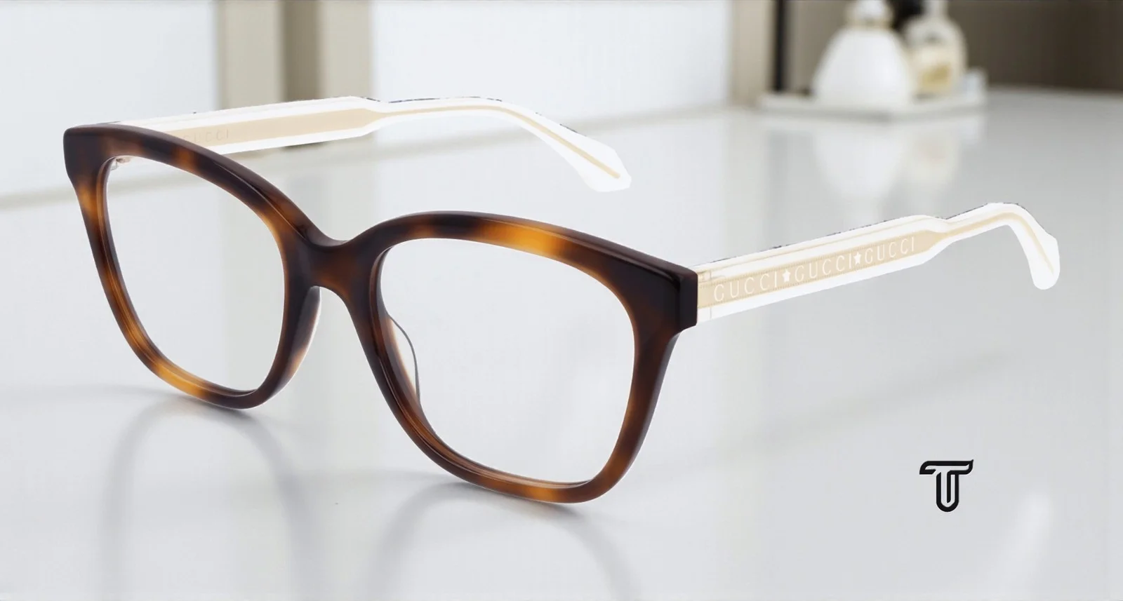 GUCCI GG0566O 002 Square Havana White Crystal Demo Lens 52 mm Women
